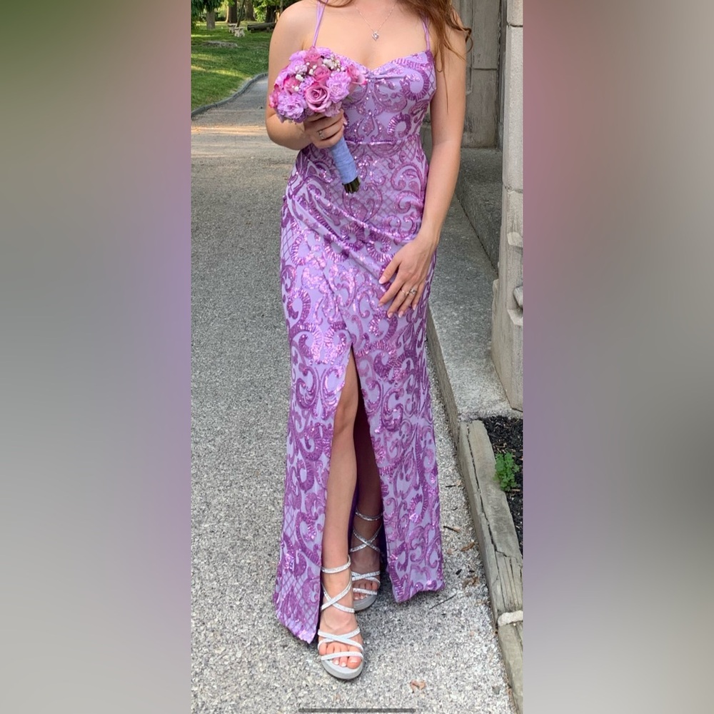 Windsor Lilac Sequin Paisley Prom Dress
